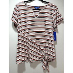 New Apt. 9 Y2K Short Sleeve Striped Asymmetric Tie Hem Blouse Top Women's Size L